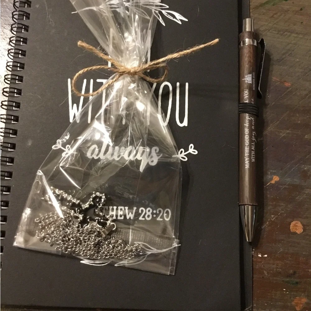 Men’s Cross & Notebook bible verse Inspirational with pen and necklace